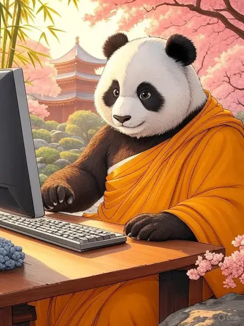 un panda devant un ordinateur, image pour le site de rédaction web d’Alexis AMAND